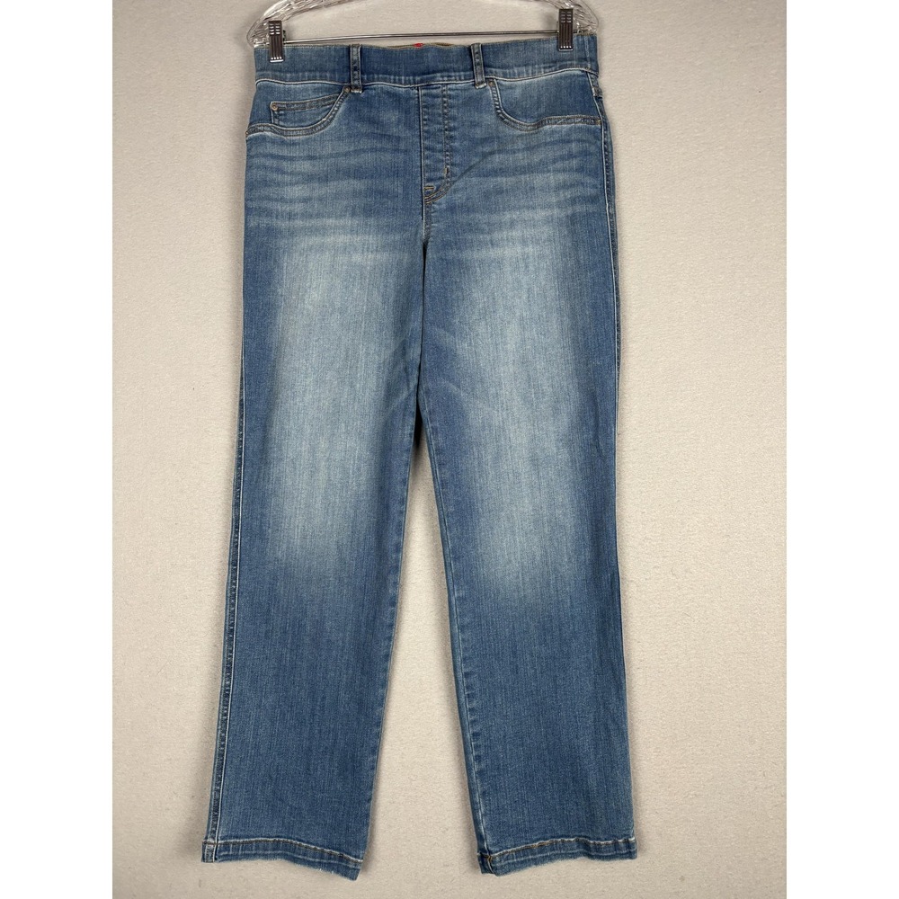Spanx Jeans Womens Large Medium Wash Mid Rise Straight Ankle Pull On Stretch